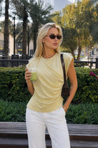 Ruched Shoulder Sleeveless Yellow Blouse