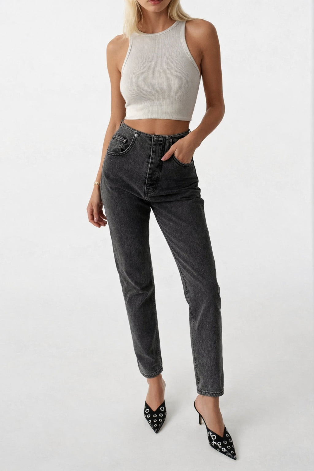 Waisttsiz Low Waist Gray Jeans