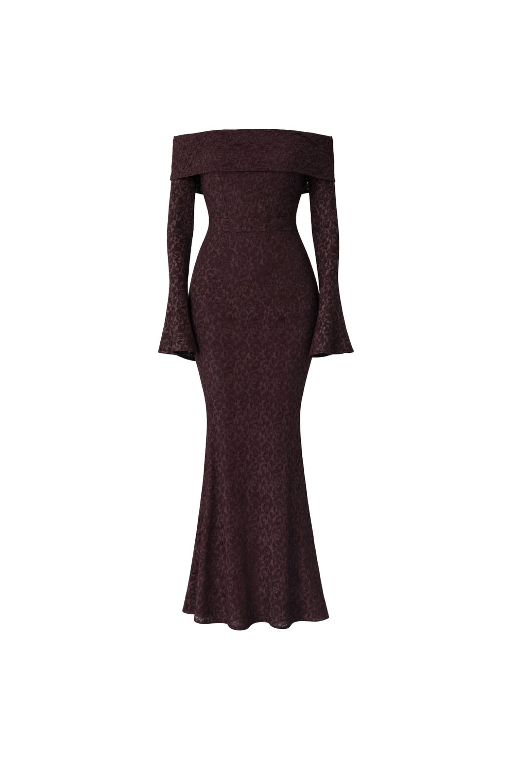 Off-Shoulder Neckline Lace Brown Maxi Dress