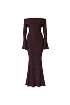 Off-Shoulder Neckline Lace Brown Maxi Dress