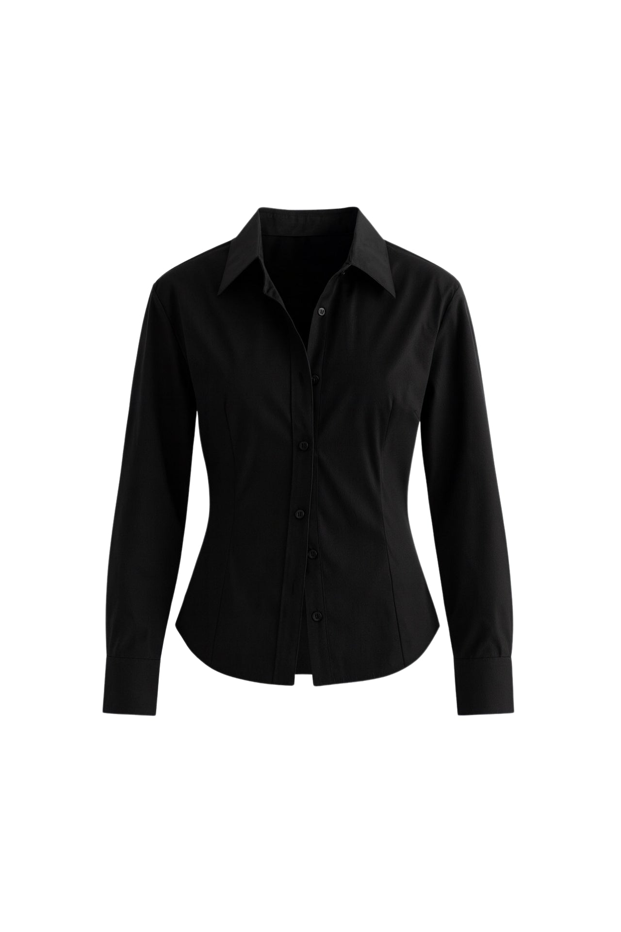 Fitted Waist Basic Black Shirt