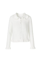 Ruffled Hem and Collar Knit White Cardigan