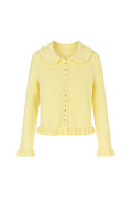 Ruffled Hem and Collar Knit Yellow Cardigan
