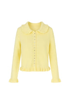 Ruffled Hem and Collar Knit Yellow Cardigan