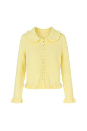 Skirt and Collar Ruffled Knit Yellow Cardigan
