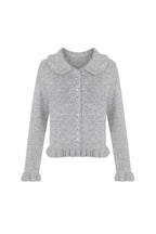 Ruffled Hem and Collar Knit Gray Cardigan