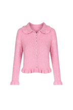 Ruffled Hem and Collar Knit Pink Cardigan