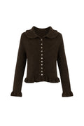 Ruffled Hem and Collar Knit Brown Cardigan