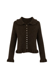 Brown Cardigan with Skirt and Collar Ruffles