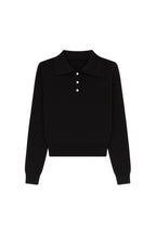 Polo Collar Gold Buttoned Triko Black Blouse