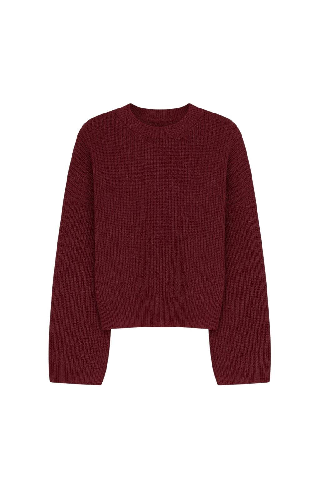 Crew Neck Knit Detail Crop Triko Burgundy Sweater