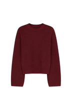 Crew Neck Knit Detail Crop Triko Burgundy Sweater