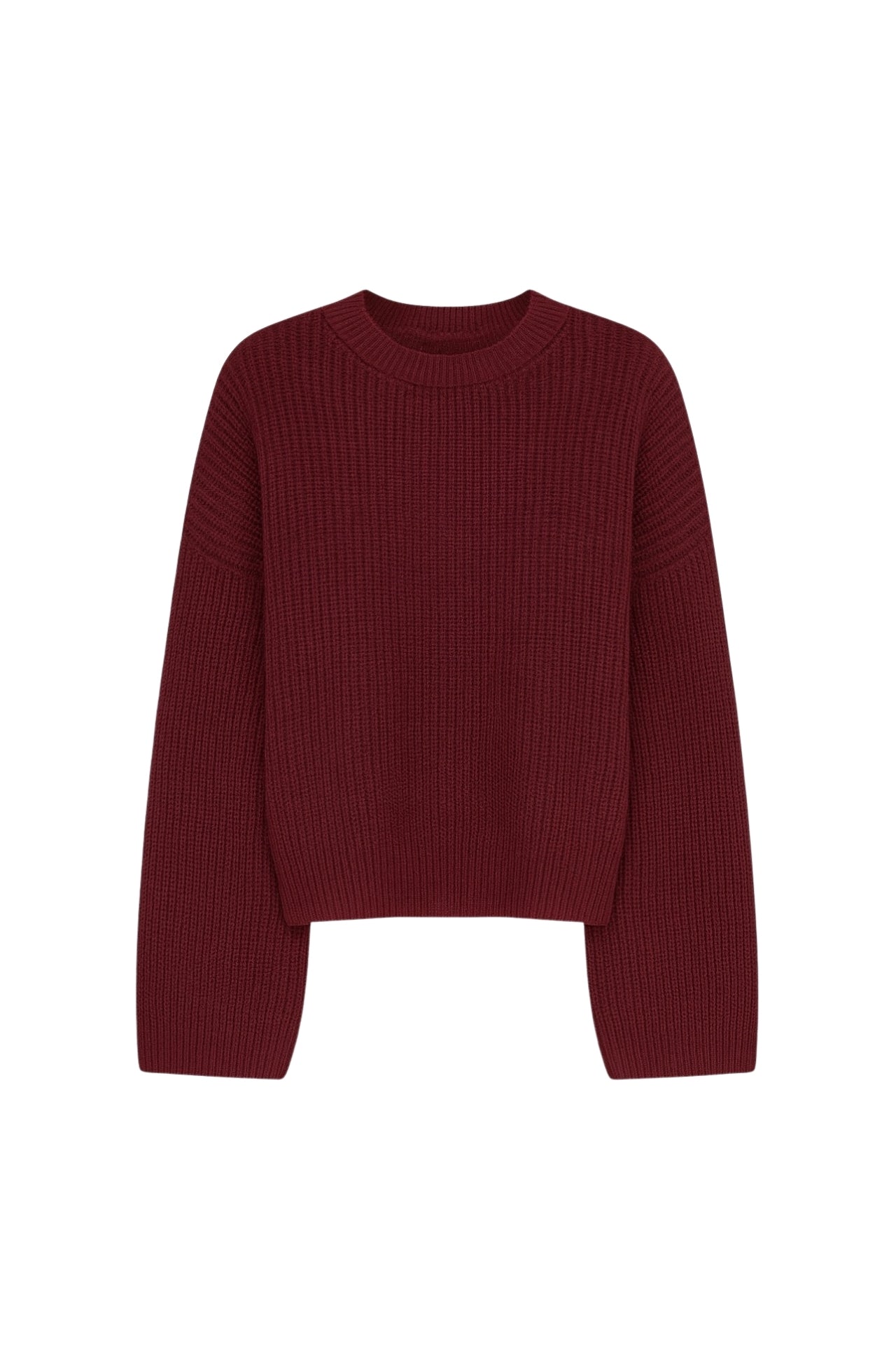 Crew Neck Knit Detail Crop Triko Burgundy Sweater