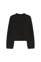 Crew Neck Knit Detail Crop Triko Black Sweater