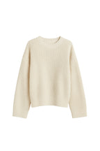 Crew Neck Knit Detail Crop Knit Ecru Sweater