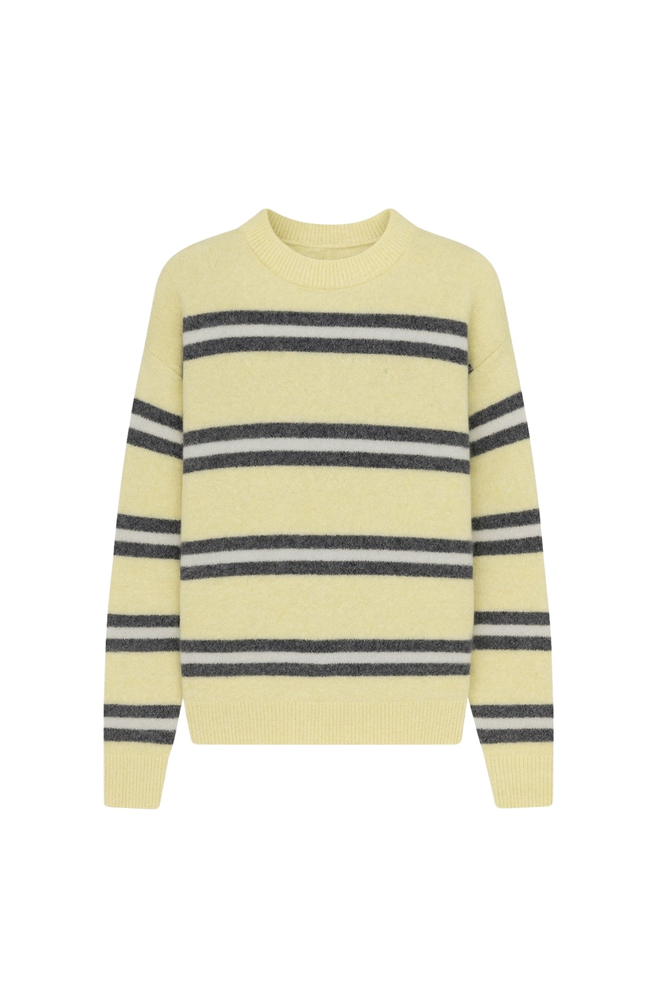 Striped Crew Neck Oversize Knit Yellow Sweater