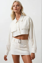 Waistt Detail Ecru Mini Skirt