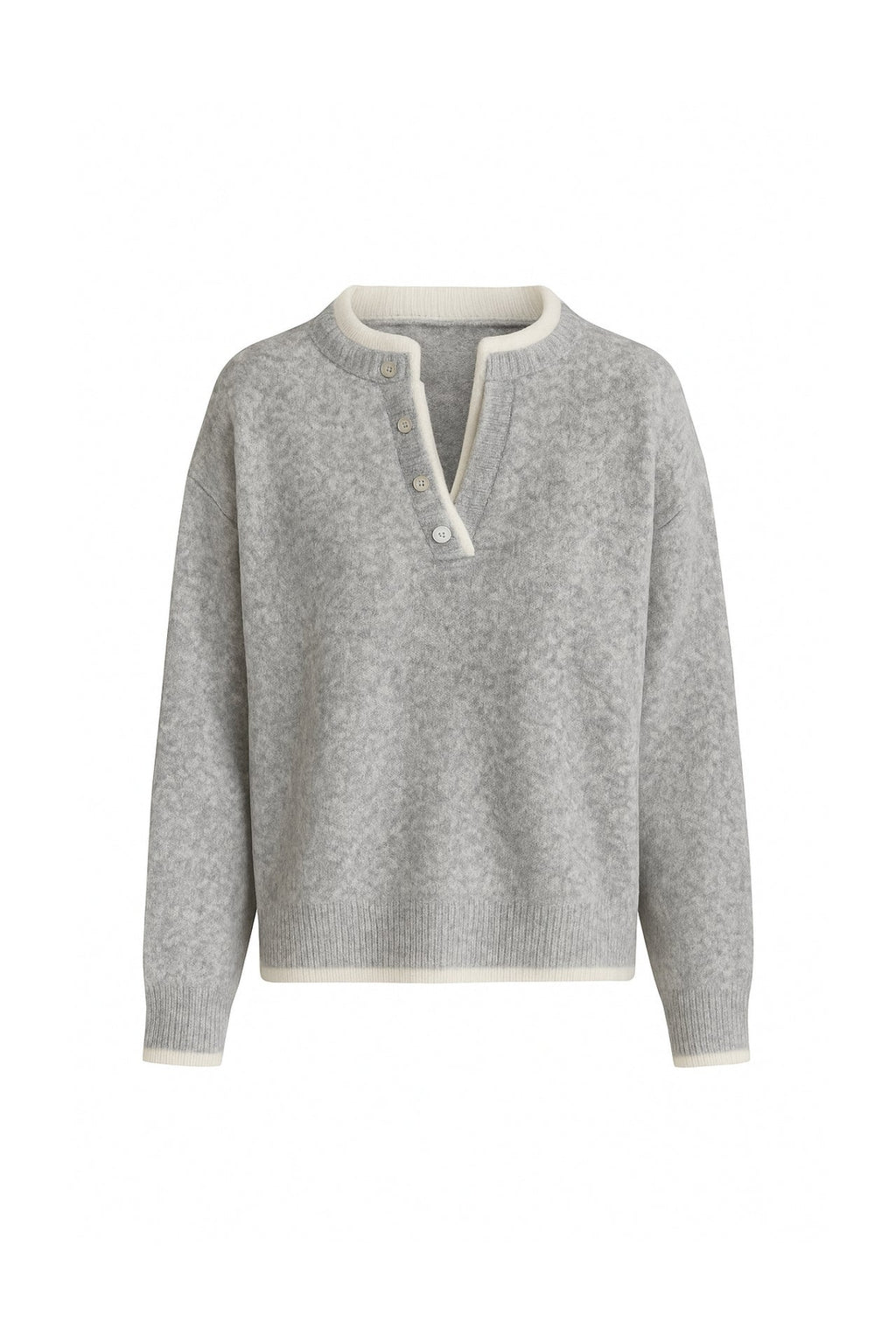 Button Detail Basic Gray Knit Sweater