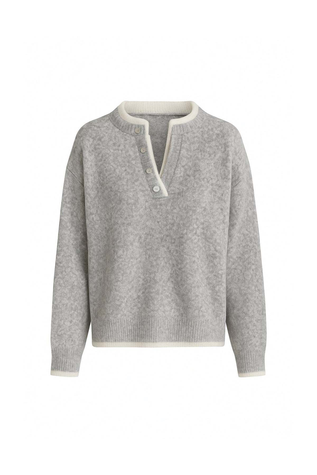 Button Detail Basic Gray Knit Sweater