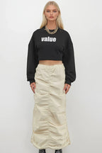 Ruched Detay Beige Maxi Skirt