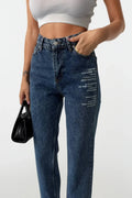 Printed Low Waist Blue Jeans