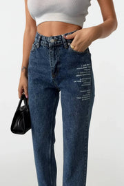 Printed Low Waist Blue Jeans