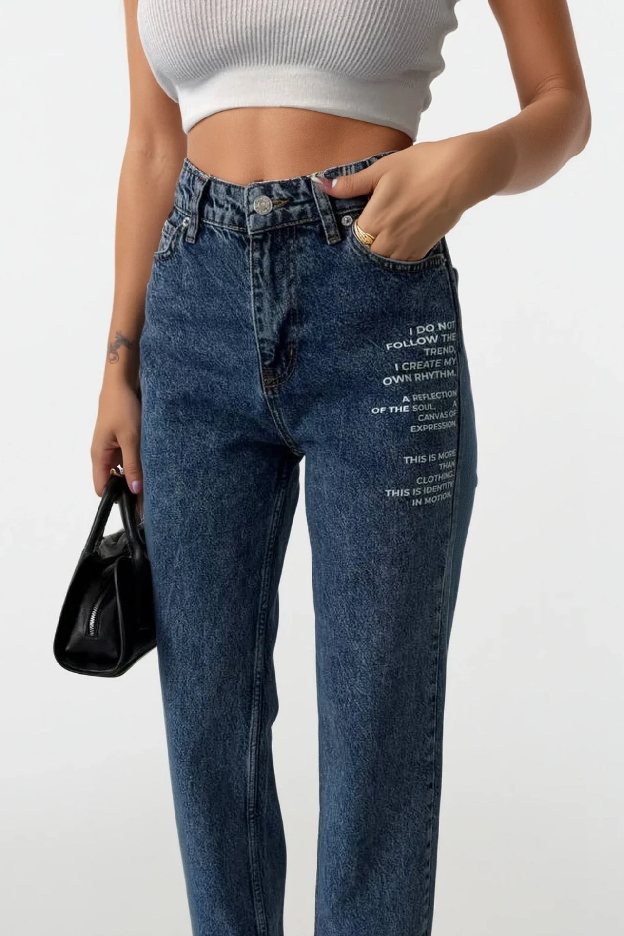 Printed Low Waist Blue Jeans
