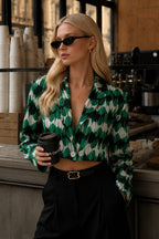 Patterned Green Crop Jacket