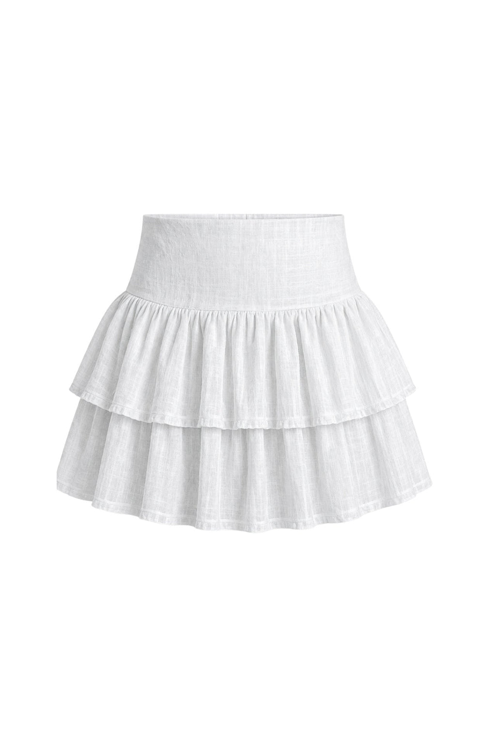 High Waist Pileli White Mini Skirt