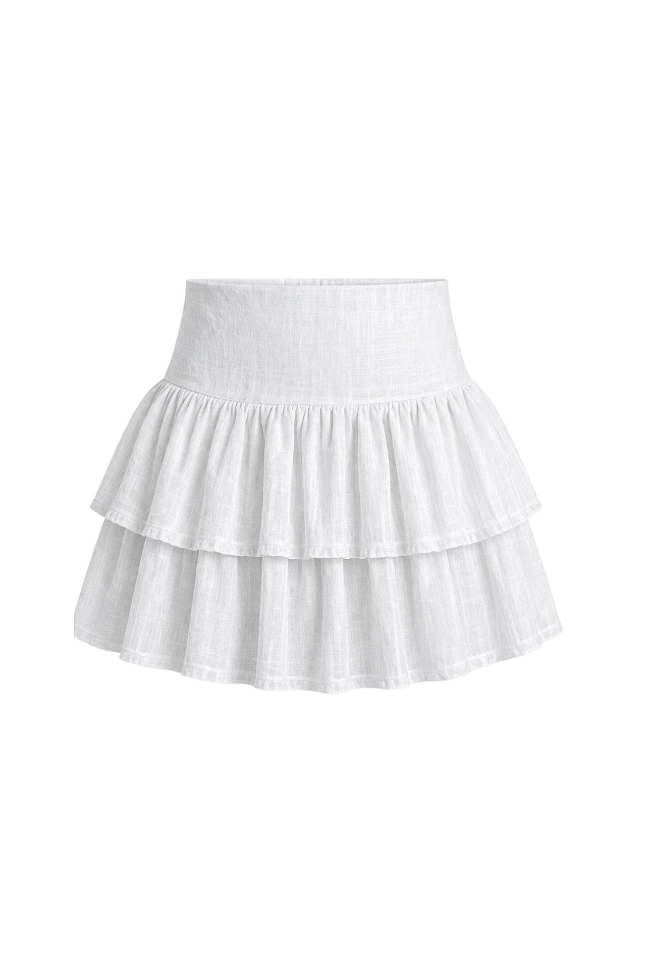 High Waist Pileli White Mini Skirt