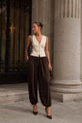 Bel ve Hem Tie Detail Brown Balon Trousers