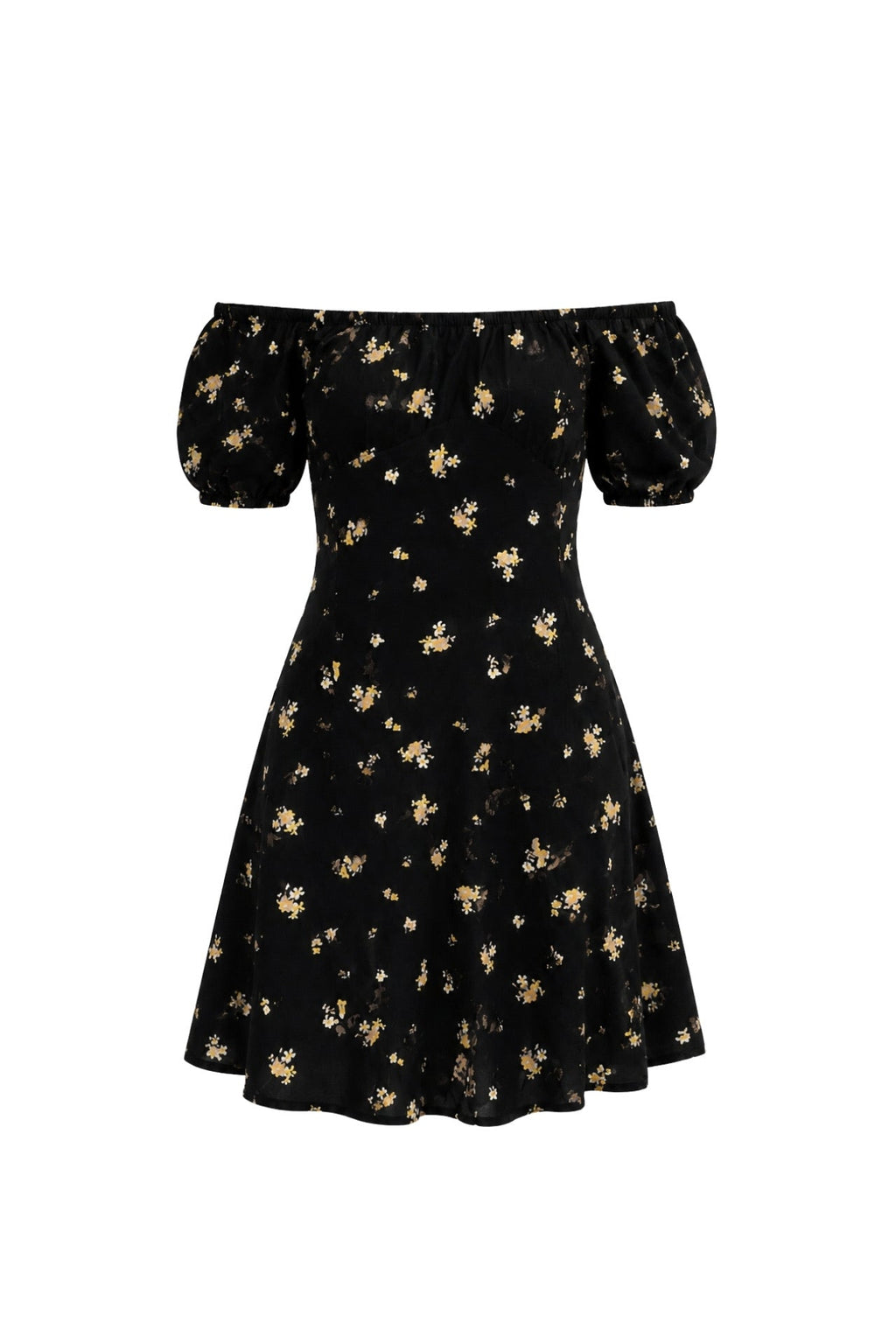 Black Mini Dress with Dropped Shoulder Pattern