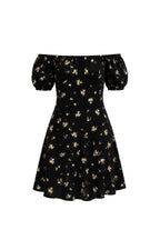 Black Mini Dress with Dropped Shoulder Pattern