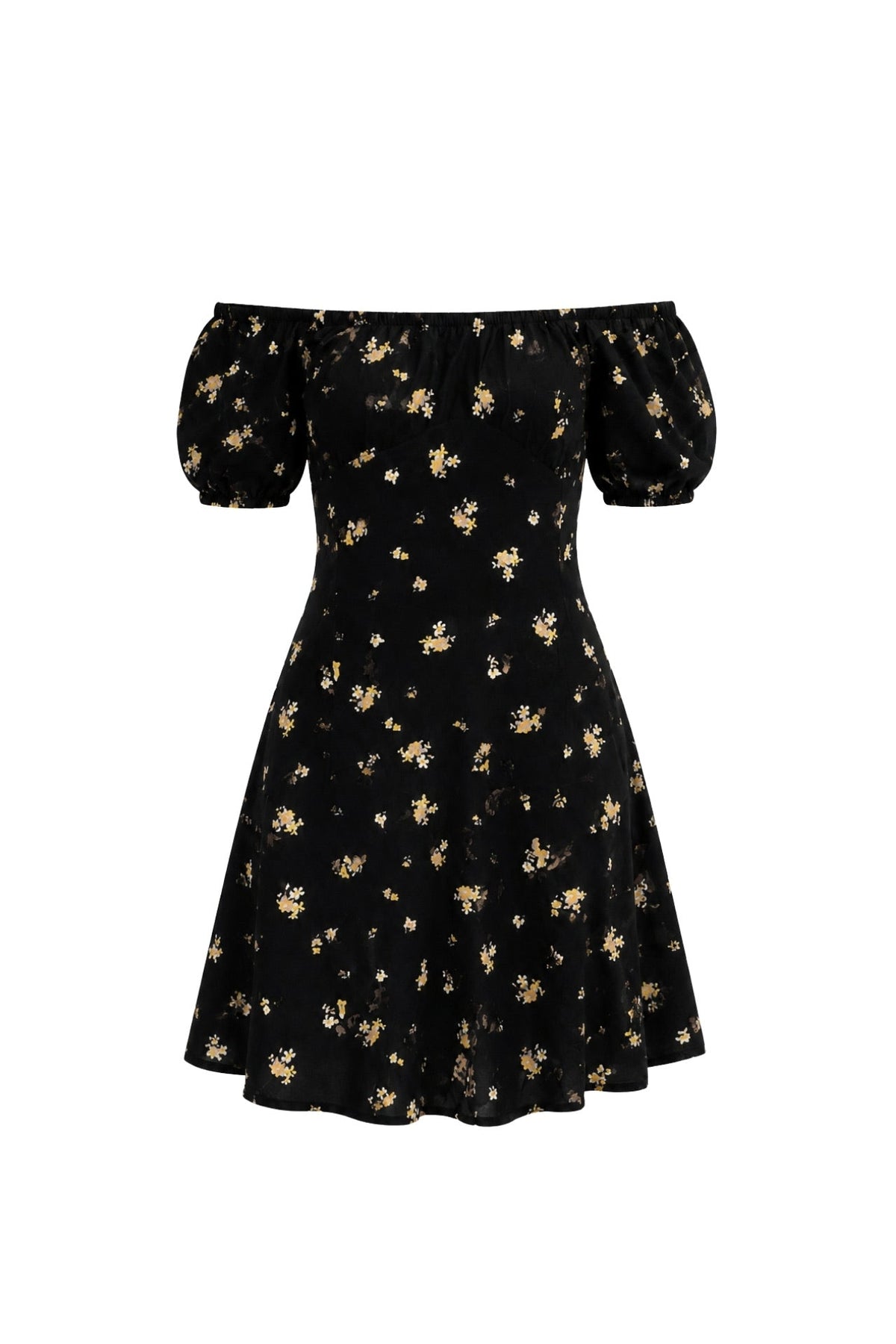 Black Mini Dress with Dropped Shoulder Pattern