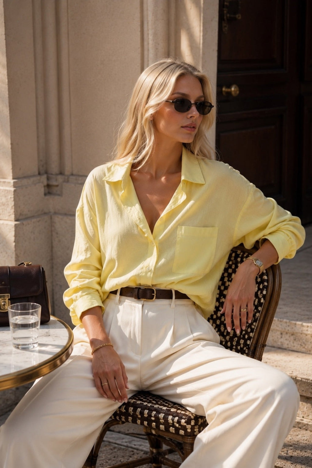 Cep Detay Basic Oversize Yellow Shirt