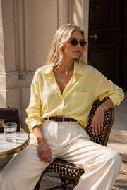 Pocket Detail Basic Oversized Yellow Shirt