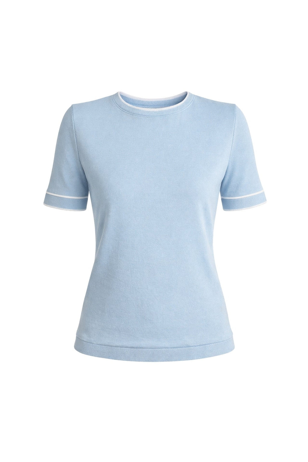 Binding Detail Crew Neck Blue Knit Blouse