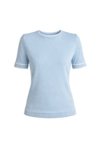 Binding Detail Crew Neck Blue Knit Blouse