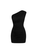 One-Shoulder Ruched Black Mini Dress
