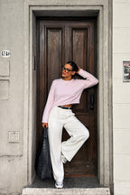 Knit Pattern Long Sleeve Basic Pink Textured Blouse