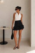 Ruffle Detail Polka Dot Black Mini Skirt