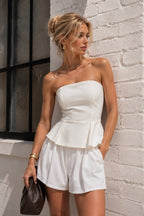 Pleated Strapless White Blouse