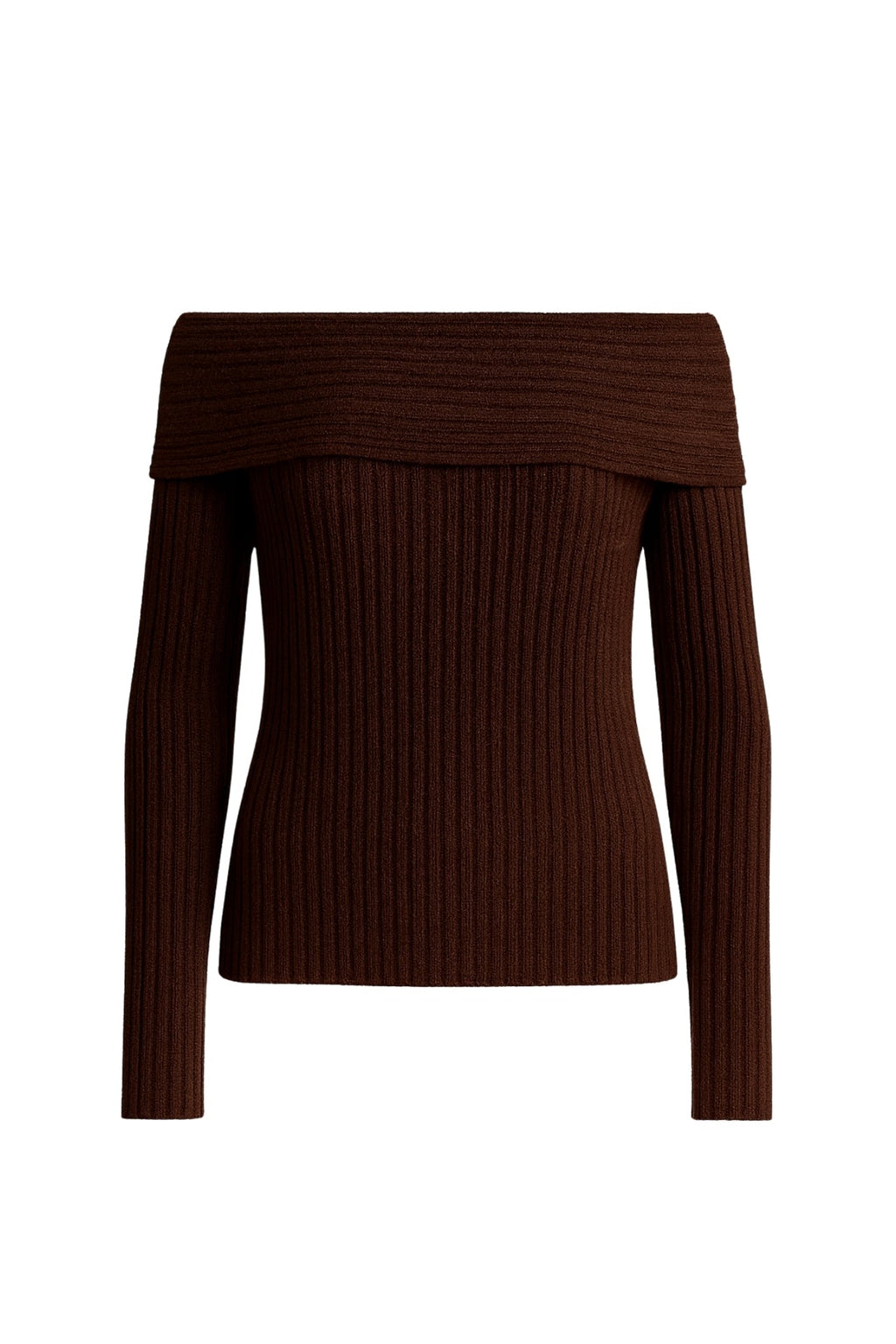 Off-Shoulder Neckline Brown Knit Sweater