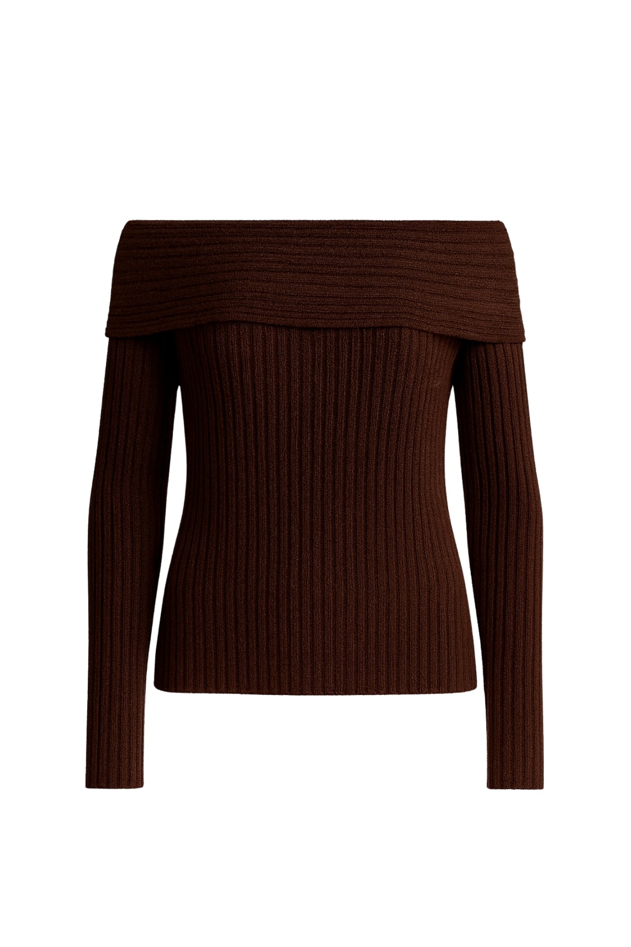 Off-Shoulder Neckline Brown Knit Sweater