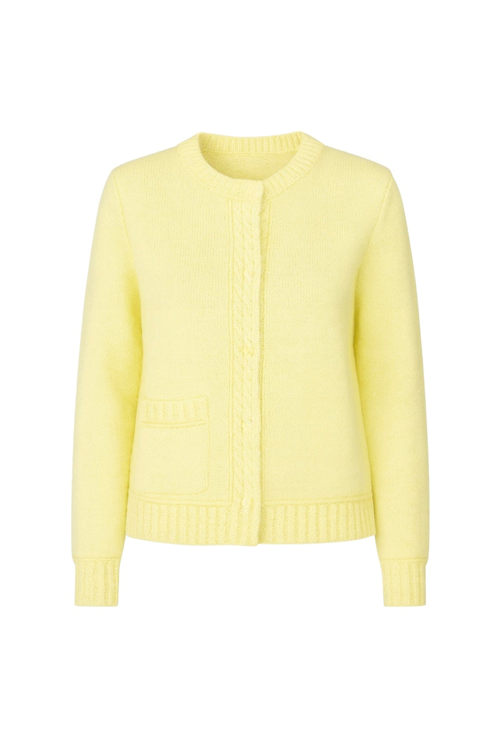 Single Pocket Snap-Button Yellow Knit Cardigan
