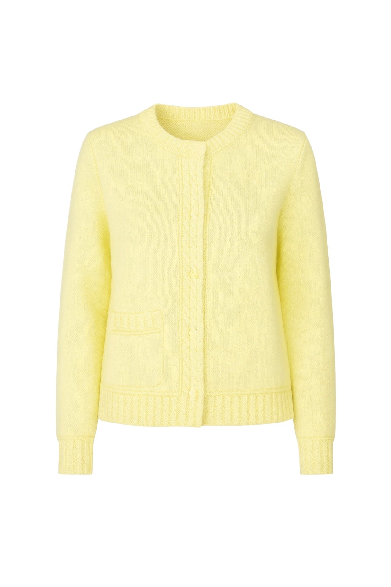 Single Pocket Snap-Button Yellow Knit Cardigan