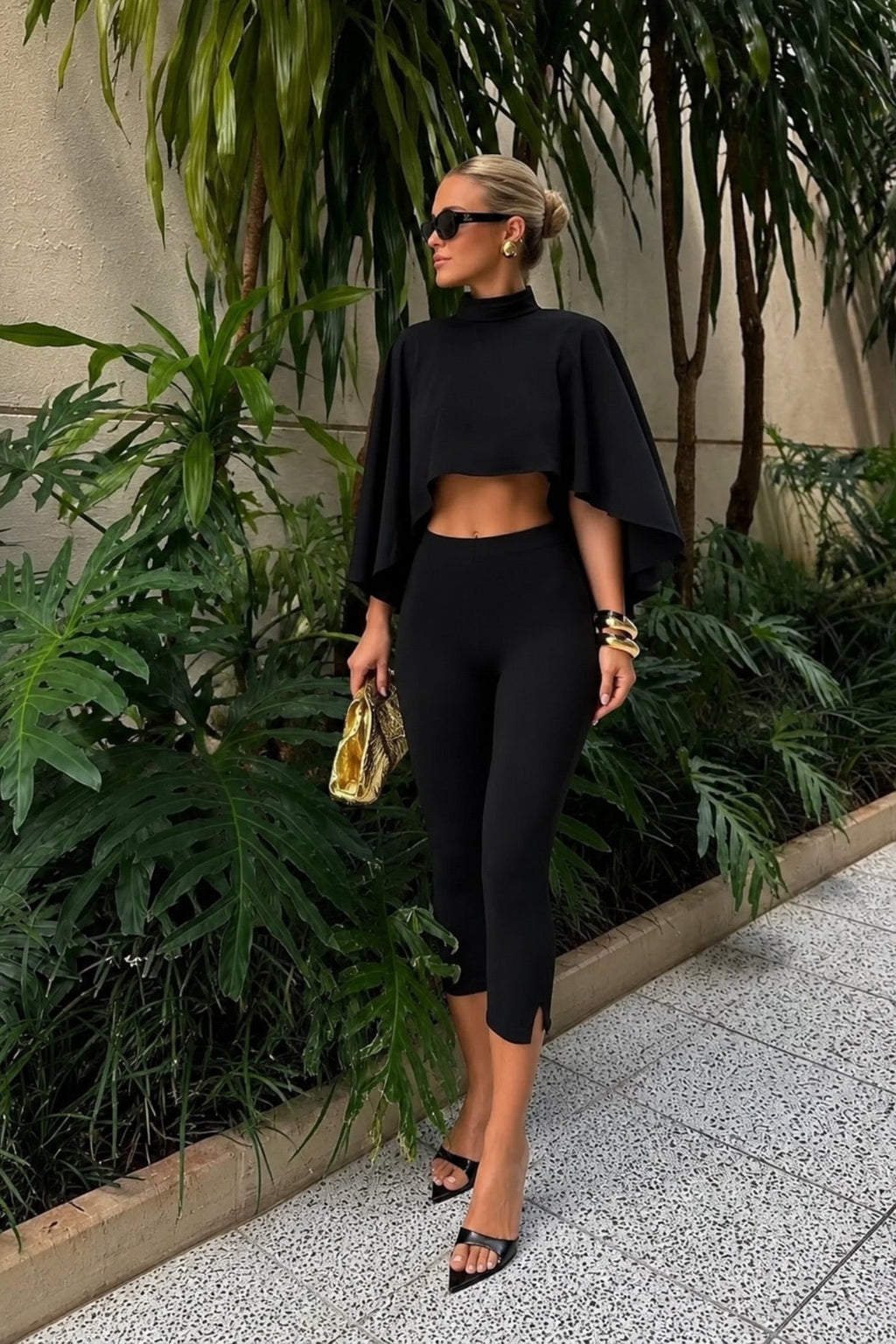 High Waist Stretch Black Bermuda Shorts