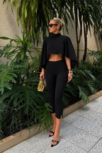 High Waist Stretch Black Bermuda Shorts