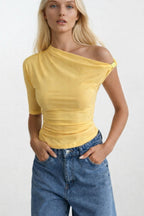 Accessory Detail Cutout Yellow Blouse