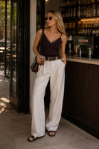Brown Knitwear Blouse with Lace Detail Straps